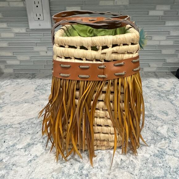 Vintage Bacamunda Bohemian Rattan Feather & Straw Tote Bag Made In Italy - Picture 7 of 10